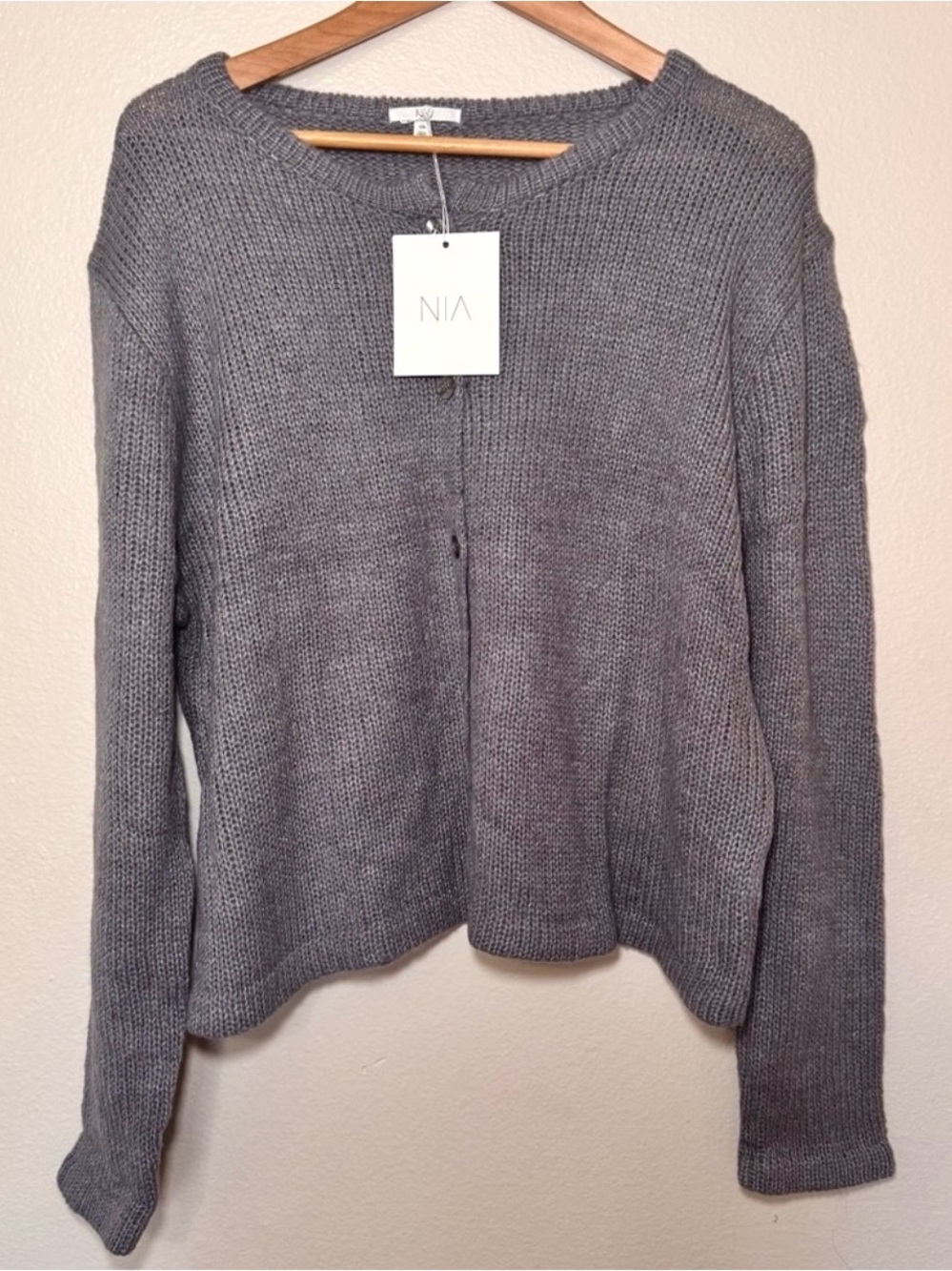 NIA Grey Grandpa Cardigan L/XL NWT Button Front Cropped Quiet Luxury
